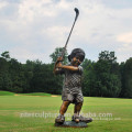 Outdoor garden decor life size bronze children boy playing golf statue sculpture for sale